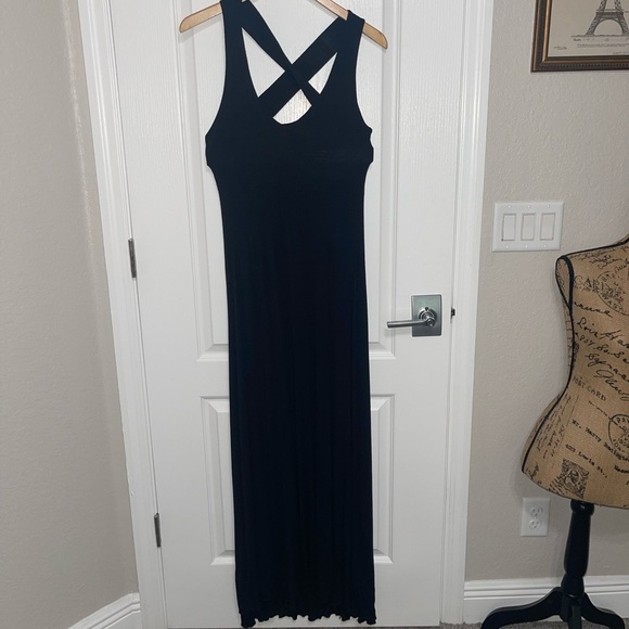 SITA Black Criss Cross Backless Maxi Dress Modal Spandex Tie Accent Medium - Picture 5 of 11